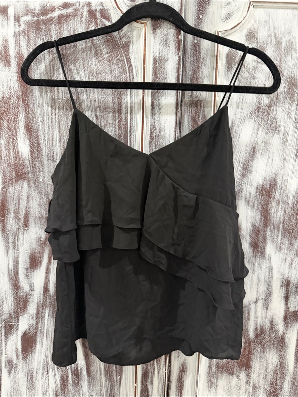 J. Crew Black Ruffle Silk Camisole